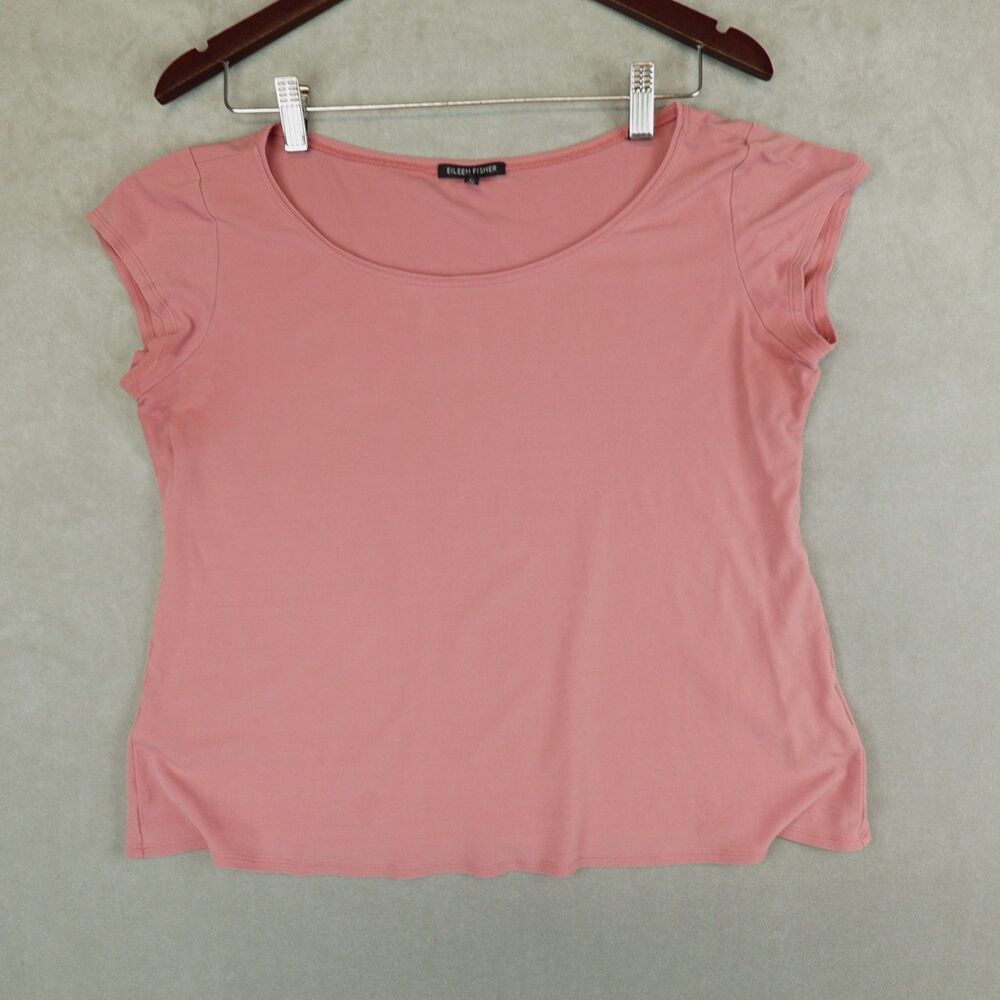 Eileen Fisher T Shirt 100% Silk Jersey Short Sleeve Scoop Neck Tee Pink Classic